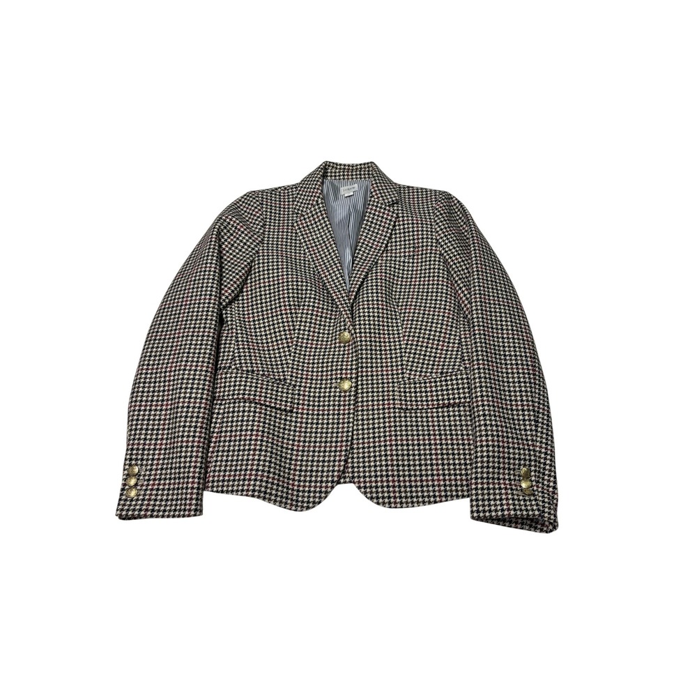 J.Crew Regent Blazer Wool Houndstooth Brown Gold Crest Buttons Womens Size 4